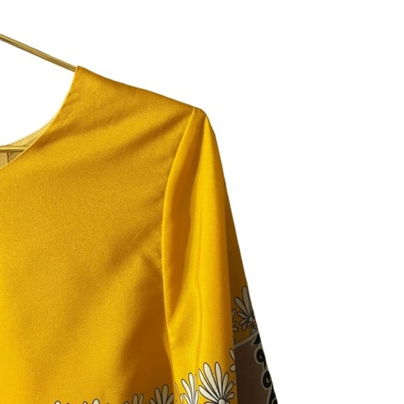 J.Crew Factory Yellow Foulard Border Print Shift Dress 3/4 Sleeve Crew Neck Mini - Picture 3 of 11